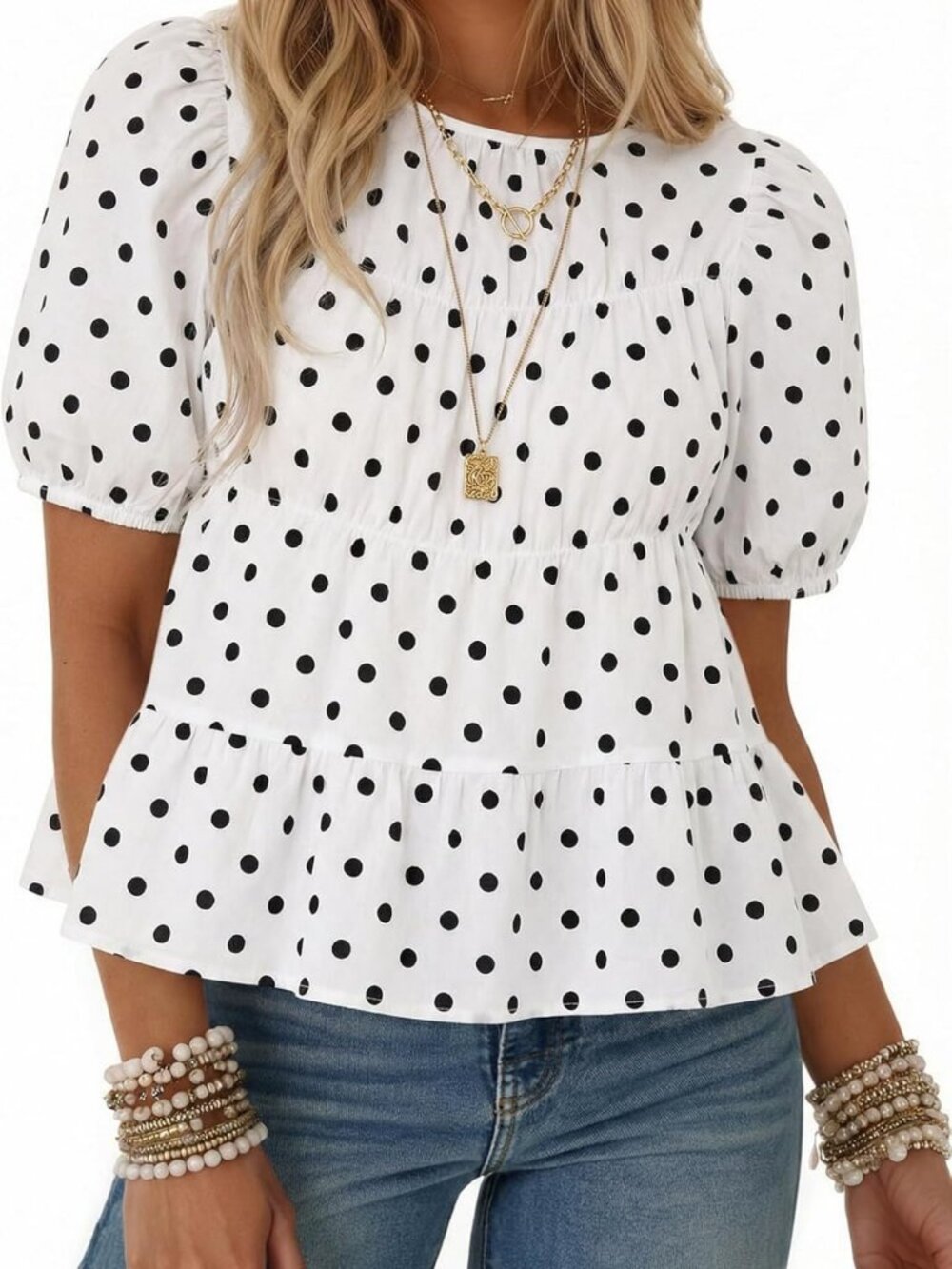 Puff Sleeve Peplum Babydoll Top | Summer T-Shirt Blouse for Women